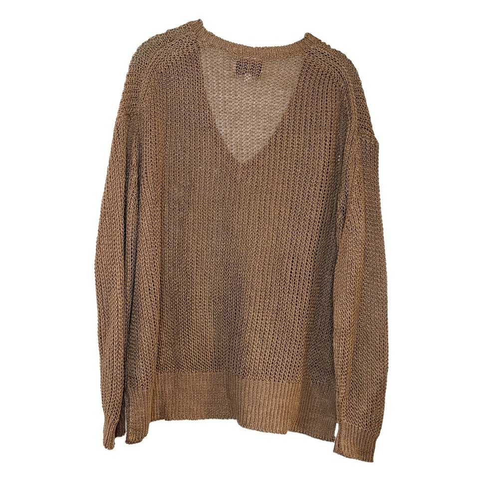 Tuckernuck 100% Linen Brown Tan V-Neck Sweater Top Preppy Oversized Slouchy - Picture 2 of 5